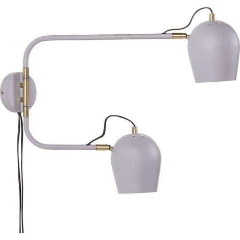 Lampe Murale Moderne 2 Luminaires Abat-jours Ronds et Bras Réglables en Métal Gris Clair Estrella
