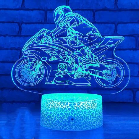 Veilleuse LED 3D pour moto avec commande tactile, illusion d'optique acrylique à 7 couleurs changeantes, alimentation USB