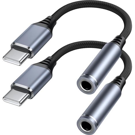Adaptateur USB C Jack vers casque femelle 3,5mm,câble audio de type C vers auxiliaire,compatible avec16 Pro Max Plus 15 Galaxy S24 S23 S20 Ultra,iPad Pro 2021/2020/2018,Google Pixel 9 (Gris-2 Pack) (1/5)