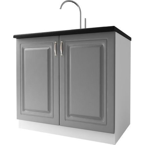 Tendencio – Meuble sous évier 90 cm avec 2 portes – Étagère intégrée – Mélaminé gris – Pour cuisine moderne