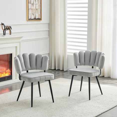 Lot 2 chaises européennes – Dossier fleuri velours – Gris clair – Pieds métal noir – Hauteur 80cm (1/5)