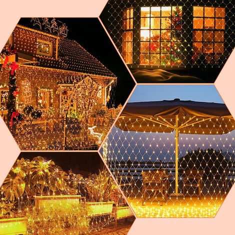 Randaco LED lumière net décoration rideau guirlande lumineuse éclairage 8 modes IP44 fête de Noël extérieur intérieur Blanc chaud 2x2M