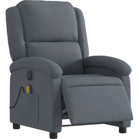 vidaXL Poltrona Massaggiante Reclinante Elettrica Grigio Scuro Velluto
