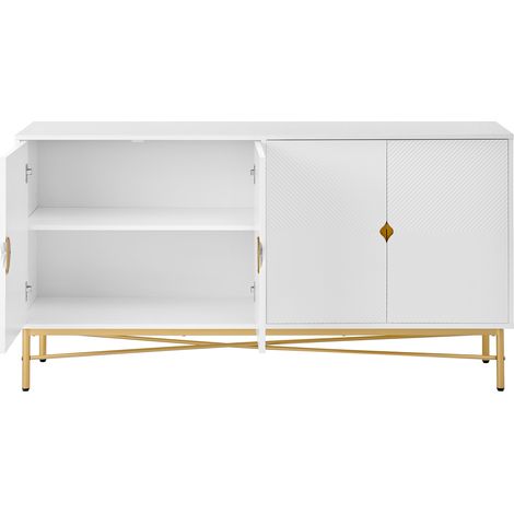 Sideboard mit erhabener Textur 160 cm, 4 Türen, Weiß, goldfarbene Griffe und Füße (1/5)