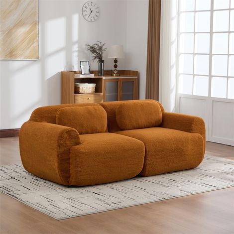 Canapé Modulable Chenille Caramel - 189x91x71cm - Canapé Compression 2 Places Mousse 30D Confort Salon Sans Montage - Caramel (1/5)