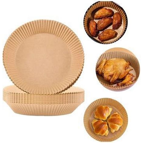 Lot de 100 feuilles de papier sulfurisé jetables pour friteuses à air, 20 cm, marron, pour une cuisson et une pâtisserie plus faciles et un nettoyage plus aisé.-AquaForge (1/5)