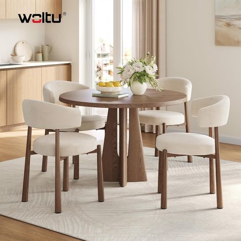 WOLTU Set di 4 Sedie da Pranzo Sedie da Cucina Sedie Sala da Pranzo Moderne Rivestimento in Ciniglia, Gambe in Metallo Effetto Legno Sedie da Salotto per Ristorante, Beige (1/5)