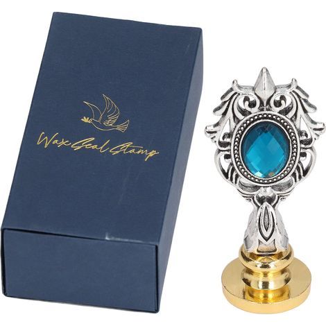 Cachet à Cire Premium en Alliage, Motif Clair Exquis, Poignée Amovible, Large Application pour Cartes, Enveloppes et DIY - Boîte Bleu Foncé et Poignée Bleu Lac (1/5)
