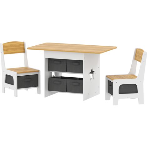 Table enfant avec 2 chaises et 6 tiroirs en tissu, motif étoiles, pour garçons et filles de 3 à 8 ans, couleur naturelle (1/5)
