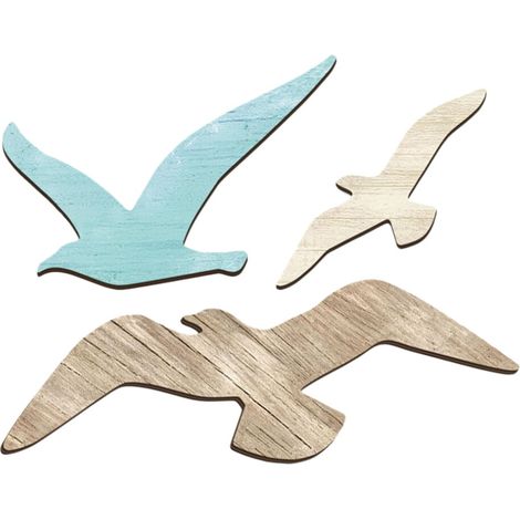 3-teiliges Set aus Wandbehängen mit Küstenmöwenmotiven, Vintage-Wandkunst aus Holz, nautische Seevögel, Dekorationsartikel im mediterranen Stil, geeignet für Wohnungen, Bars und Cafés.