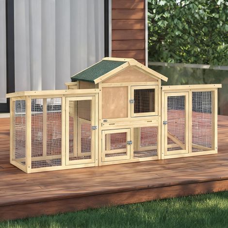Poulailler bois naturel en bois de sapin 204 x 85 x 93 cm (1/5)
