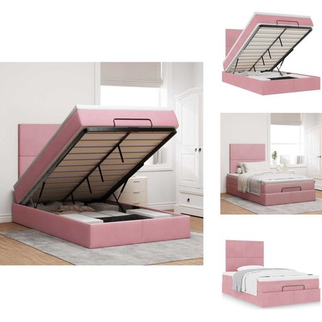 Cadre de lit ottoman avec matelas rose 120x200 cm velours - Lit Ottoman - Lits Ottomans - Cadre De Lit - Cadre De Lit Avec Rangement (1/5)