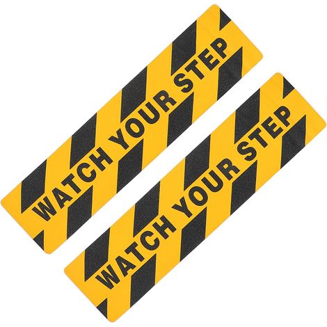 Paquete de 2 cintas adhesivas antideslizantes, amarillas y negras, para escaleras y barandillas. Tira adhesiva de PVC para mayor estabilidad y señalización de advertencia en escalones. (1/5)