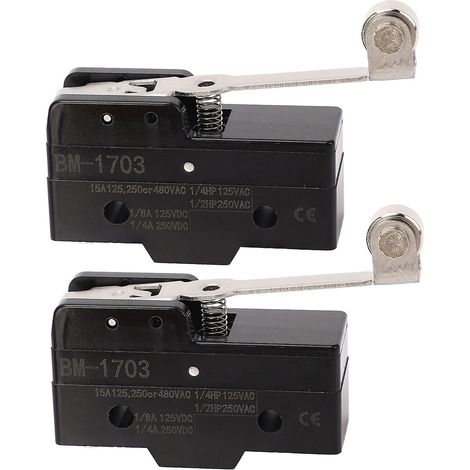 2 micro-interrupteurs de fin de course à contact argenté, conducteur en cuivre, levier à galet articulé, NO+NC, 250 V CA (1/5)
