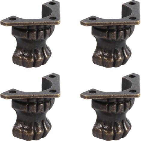 Coffre à bijoux bois patiné ancien, 4 pieds décoratifs en laiton doré, protections d'angle pour meuble, quincaillerie vintage, pattes de coffre rétro. (1/5)