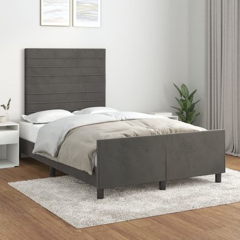 Cadre de lit avec sommier à lattes 120 x 190 cm, tête de lit réglable, velours gris foncé, sans matelas, 33.1kg - PANGIVO (1/5)