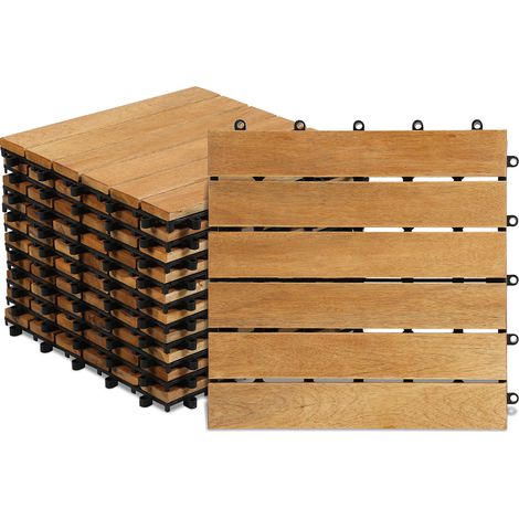 Holzfliesen aus Akazien Holz 30x30cm. 6 Latten Fliese 2m². Bodenfliesen für Terrassen und Balkon(22 Stück)