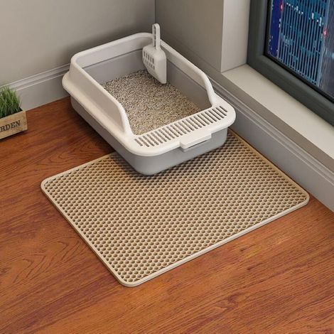 Tapis de litière pour chat, 45 x 30 cm, double couche imperméable en EVA, pour bacs à litière et toilettes (kaki) (1/5)