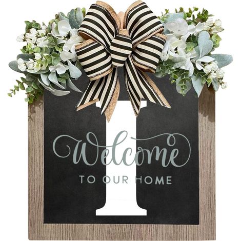 Guirlande Porte - Plaque Nom Famille - Bois Naturel - 24 Lettres - Boucle en Toile de Jute - Décoration Extérieure ou Intérieure - 1 Pièce (1/3)