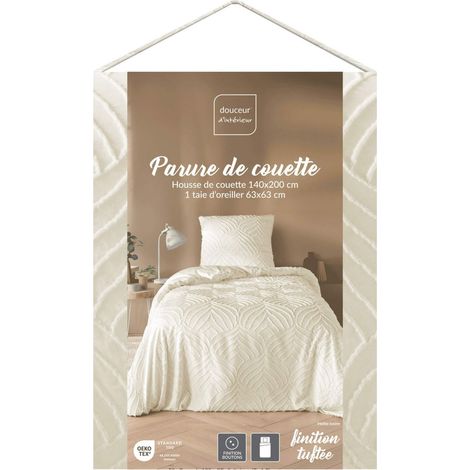 Housse de couette - 140 x 200 cm + taie - Uni tuftée beige - Beige