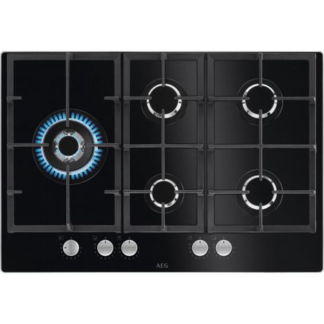 AEG HKB75820NB Serie 6000 Piano cottura Gas su Vetro 75 cm 5 fuochi StepPower Speed Burner colore Nero (1/5)