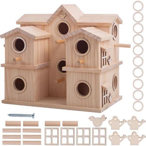 Mehrkammer-Vogelhaus 10 Nistfächer Kiefer naturbelassen montagebereit wetterfest