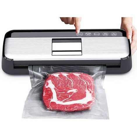 1 Vakuumverpackungsmaschine nach europäischem Standard (220 V Wechselstrom) in silber-schwarzem ABS-Kunststoff für den Heimgebrauch, automatische Vakuumversiegelung von Lebensmitteln.