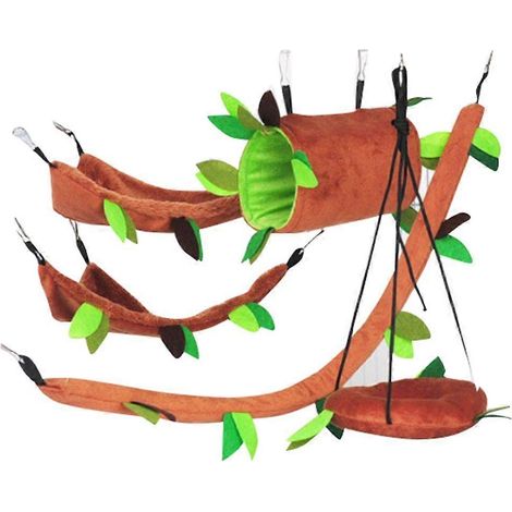 Ensemble de 5 accessoires pour cage suspendue pour hamster ou planeur de sucre : hamac en bois à motif de feuilles, balançoire à corde pour petits animaux (1/4)