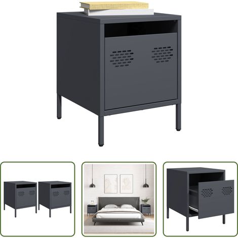 vidaXL Table de chevet industriel - Tables de chevet 2 pcs anthracite 35x39x43,5 cm acier (1/5)