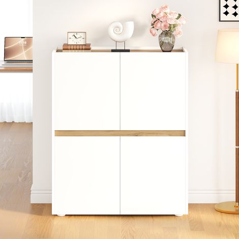 Buffet haut - 90 x 40 x 110 cm, meuble de rangement, armoire de bureau, etageres reglables, 4 portes, style moderne, panneaux de particules, blanc chene (1/5)