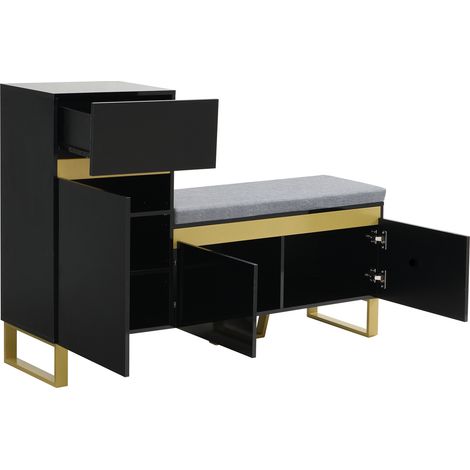 Zapatero con banco y almacenamiento de MDF negro 120 x 35 x 85 cm (1/5)