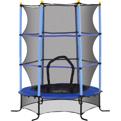 Trampoline pour enfant Ø 1,63 x 1,9H m avec filet de protection, porte à fermeture éclair, protège-ressorts et 6 poteaux matelassés - Bleu (1/5)