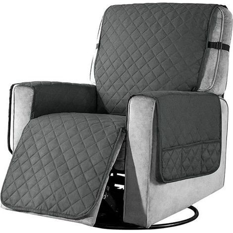 Protège fauteuil avec poches, protège fauteuil pour fauteuil TV 1 place poches housse fauteuil lavable protection fauteuil gris,S (1/5)