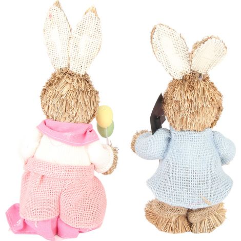 Muñeco decorativo de conejito de Pascua, figura rústica de conejo, 2 piezas, 23 cm, regalo para celebraciones de Pascua, espuma, multicolor, 110 g (1/3)