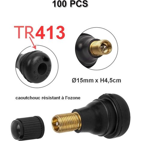 Lot de 100 Valves TR413 pour Pneumatiques Tubeless Voiture