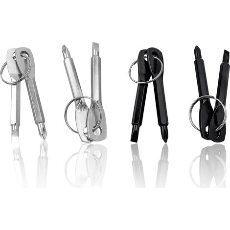 Lntyq Lot de 4 tournevis multifonctions - Porte-clés portable - Mini tournevis pour complément EDC, unique petit tournevis cruciforme - Porte-clés pour homme