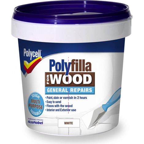 Polycell Polyfilla Wood Filler General Repairs - Ready Mixed Tub - White - 380g (1/5)