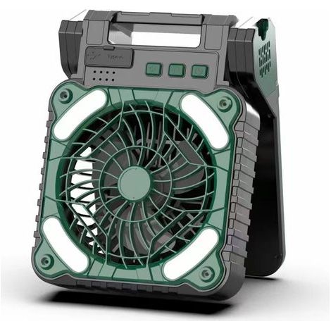 Ventilateur Solaire, Ventilateur Rechargeable 5200 mAh, Ventilateur de Sol avec LED, Minuterie, 4 Vitesses, Ventilateur Camping Puissant pour Extérieur Intérieur (1/4)