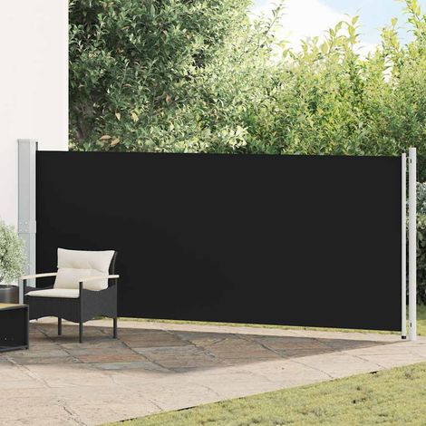 Auvent latéral rétractable pour terrasse et balcon en polyester noir 600 x 160 cm - PANGIVO (1/5)
