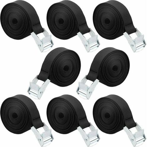 Sangle d'Arrimage, 8 Pièces Sangle de Serrage à Cliquet Sangles de Verrouillage Sangle avec Boucle de Serrage Sangle de Fixation pour Moto Voiture, Porte Vélo Bagages 2,5 cm x 1 m
