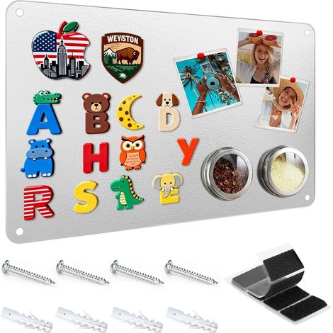 Tableau Magnétique Mural, Plaque Aimantee pour Magnets, 42x30cm,Argenté (1/5)