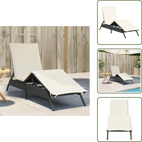 Chaise longue avec coussin noir résine tressée - Chaise Longue - Chaises Longues - Lit De Bronzage - Chaise Longue De Jardin