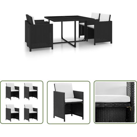 The Living Store Salon de jardin encastrable 5 pcs et coussins Rotin Noir - Salon De Jardin - Meubles De Jardin - Set De Salon De Jardin - Table De Jardin - Chaises De Jardin (1/5)