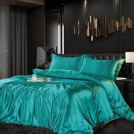 Bettwäsche Set Satin 135x200cm 2-teilig Glänzend Grün mit Reißverschluss