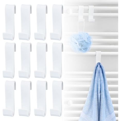 12 Pieces Crochet Radiateur Rond,Crochet pour Salle de Bain,Crochet Seche Serviette,Crochet Porte Serviette Tablette Radiateur,pour Tous les Radiateurs Standards,Blanc Pcs (Blanc) -'12 Pcs (Blanc) (1/5)