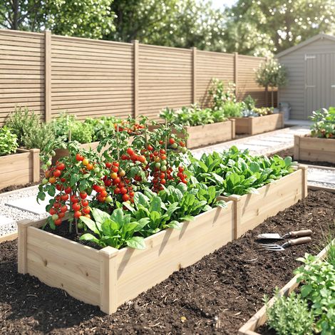 Potager surélevé, 2 zones de plantation, doublure en polaire, résistant aux intempéries, bois massif, 244 cm x 61,5 cm x 27 cm (1/5)