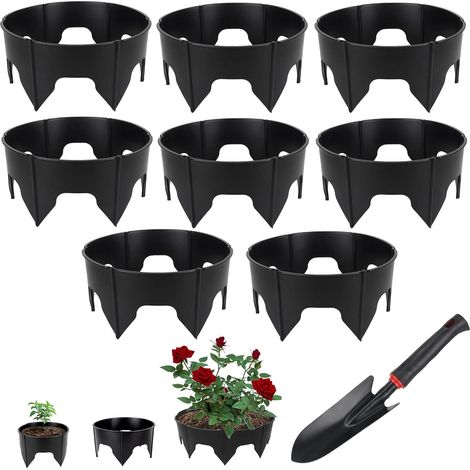 24 Pflanzkreise mit Spaten — Durchmesser: 8,3 bis 15,7 Zoll — Runde und verstellbare Gartenkreise zum Pflanzen und Bewässern — Gemüsegarteneinfassung (24er-Set, Schwarz) (1/5)