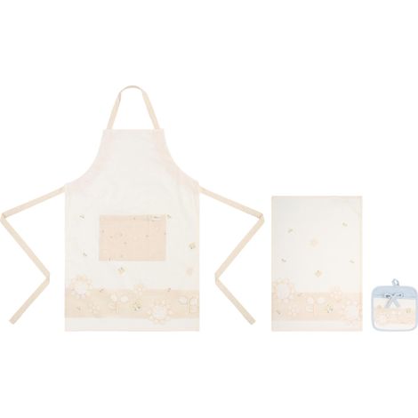 THUN Set presina, strofinaccio e grembiule, 100% cotone, Collezione Elengance, presina 20 x 20 cm strofinaccio 40 x 60 cm (1/5)