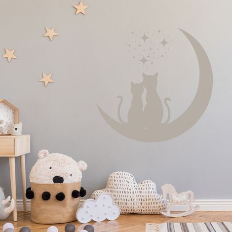 Sticker Mural - Chats Lune - 117x117 cm - Noir