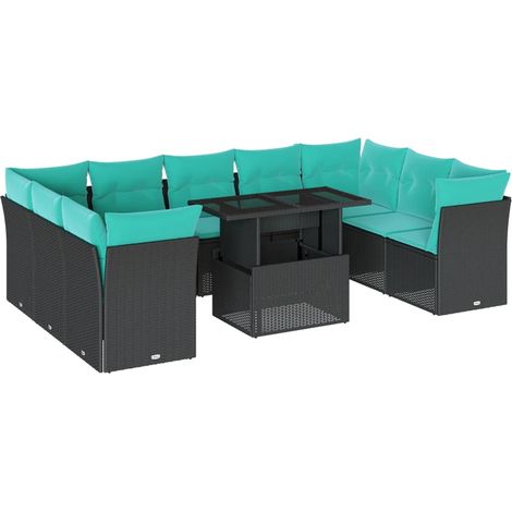 Maison Exclusive - 10-teiliges Gartensofa-Set mit Kissen, schwarz (1/5)